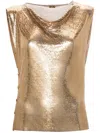 Rabanne Chainmail Cowl-neck Tank Top In Golden