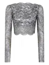 Rabanne Cropped Lace Top In Black Silver In Gray