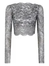 Rabanne Cropped Lace Top In Black Silver In Gray