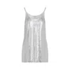 Rabanne Metallic Sleeveless Top With Spaghetti Straps And Chainmail In Tech Fabric Woman In Grey