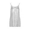 Rabanne Metallic Sleeveless Top With Spaghetti Straps And Chainmail In Tech Fabric Woman In Grey