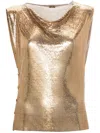 Rabanne Chainmail Cowl-neck Tank Top In Oro