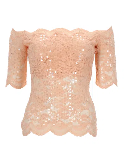 Rabanne Top In Pizzo Con Paillettes In Pink