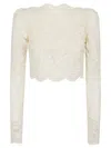 Rabanne Crewneck Lace Long Sleeve Crop Top In Ivory