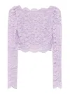 Rabanne Lavender Lace-effect Top With Boat Neckline In Light Purple