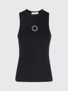 Rabanne Fitted Ribbed Tank Top With Metallic Logo Detail In Black