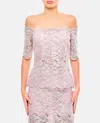 Rabanne Off-the-shoulder Lace Top With Floral Patterns In Rose