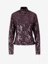Rabanne Womens Beetroot Purple Mock-neck Sequin Woven Top In Purple
