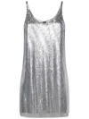 Rabanne Metallic Sleeveless Top With Spaghetti Straps And Chainmail In Tech Fabric Woman In Silver