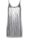Rabanne Metallic Sleeveless Top With Spaghetti Straps And Chainmail In Tech Fabric Woman In Silver