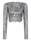 Rabanne Cropped Lace Top In Black Silver In Silver