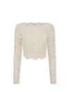 Rabanne Crewneck Lace Long Sleeve Crop Top In White