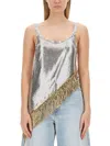 Rabanne Fringed Asymetric Chainmail Top In Silver