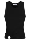 Rabanne Embellished Gathered Ribbed Stretch-cotton Jersey Tank In Black