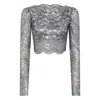 Rabanne Cropped Scalloped Stretch-lace Top In Gray