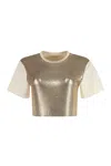 Rabanne Crop Metallic Embellishment Cotton Blend T-shirt In Gold