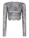 Rabanne Cropped Scalloped Stretch-lace Top In Gray