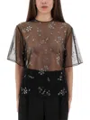 Rabanne Transparent Top With Delicate Floral Applications In Black