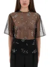 Rabanne Sheer Floral Embellished Short Sleeve Top In Black