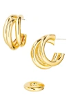 Rabanne Triple Loop Hoop Earrings & Ear Cuff Set In Gold