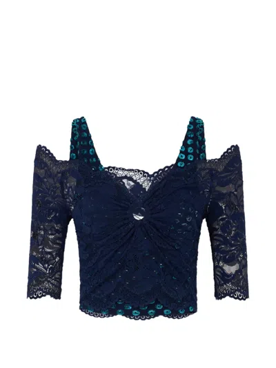 Rabanne Trompe-l'œil Lace Top In Blue