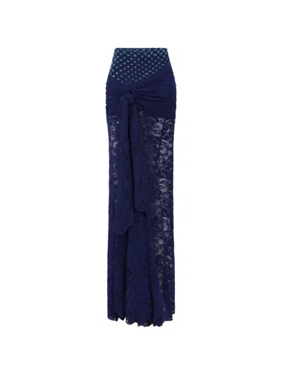 Rabanne Trompe-l'œil-effect Lace Maxi Skirt In Blue