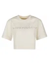 Rabanne Logo-embroidered Cropped T-shirt In Beige