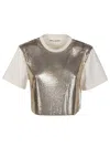 Rabanne Crop Metallic Embellishment Cotton Blend T-shirt In Beige