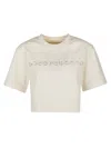 Rabanne Logo-embroidered Cropped T-shirt In Beige