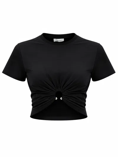 Rabanne Black Cotton Cropped T-shirt With Piercing