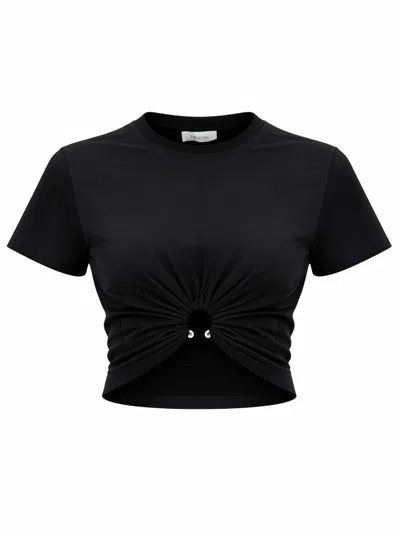 Rabanne Black Cotton Cropped T-shirt With Piercing
