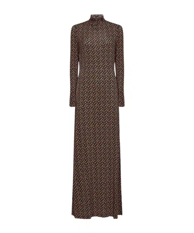 Rabanne Floral-print High-neck Dress In Brown