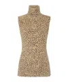 Rabanne Embellished Brushed Cheetah-print Stretch-knit Turtleneck Tank In Brown