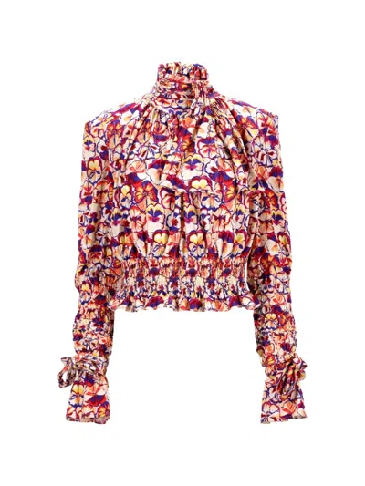 Pre-owned Rabanne Turtleneck Printed Blouse In Red