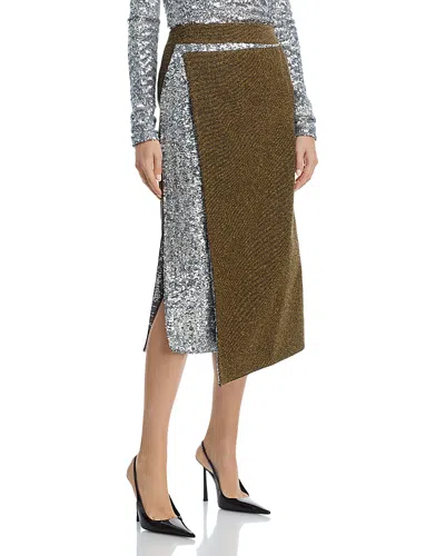 Rabanne Tweed Sequin Long Skirt In Green