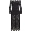 Rabanne Twist Front Off The Shoulder Long Sleeve Lace Midi Dress In Black