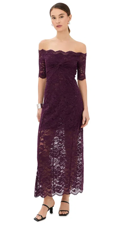Rabanne Purple Lace Midi Dress With Boat Neckline And Drape Front Detail In Multi