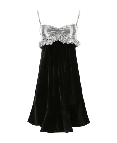 Rabanne Two-tone Velvet Minidress In Black