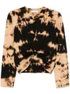 Rabanne Printed Cotton Jersey Draped Top In Black  