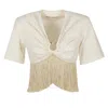 Rabanne Fringe Detailed V-neck Top In Beige