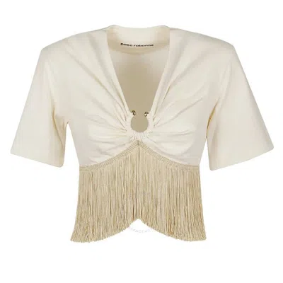 Rabanne Fringed-hem Gathered Crop T-shirt In Neutrals