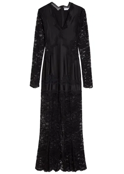 Rabanne V-neck Lace And Jersey Maxi Dress In Black
