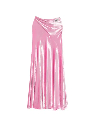 Rabanne Wrap-effect Crystal-embellished Velvet Maxi Skirt In Pink