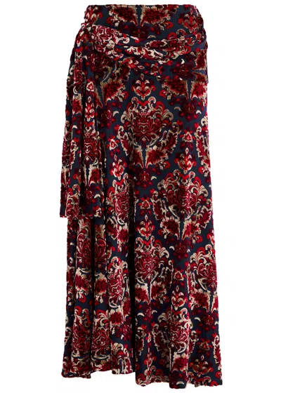 Rabanne Velvet Devoré Midi Skirt In Multi Print