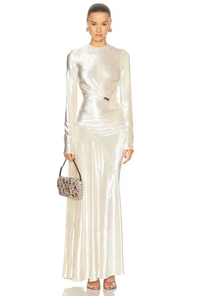 Rabanne Velvet Long Sleeve Gown In Metallic