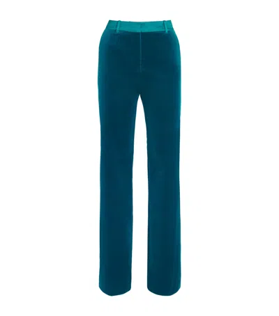 Rabanne Velvet Straight Tailored Trousers In Blue
