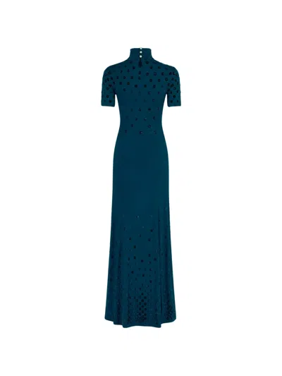 Rabanne Velvet-detail Maxi Dress In Blue