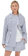 Rabanne Cotton Poplin Jacket W/hood In Stripes White/blue/black