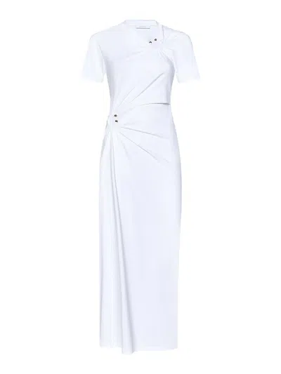 RABANNE LONG WHITE STRETCH COTTON JERSEY DRESS