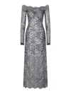 Rabanne Nero E Argento Off-the-shoulder Midi Dress In Silver